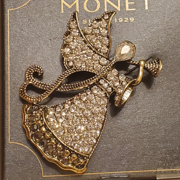 Monet Rhinestone Angel Holiday Pin - Picture 4 of 8